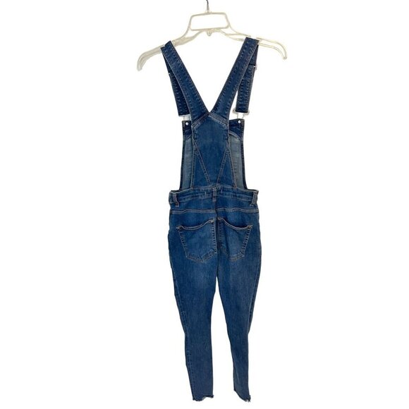Free People Women's Denim Overalls Adjustable Straps Pockets Distressed Hem 24 R - Picture 2 of 5
